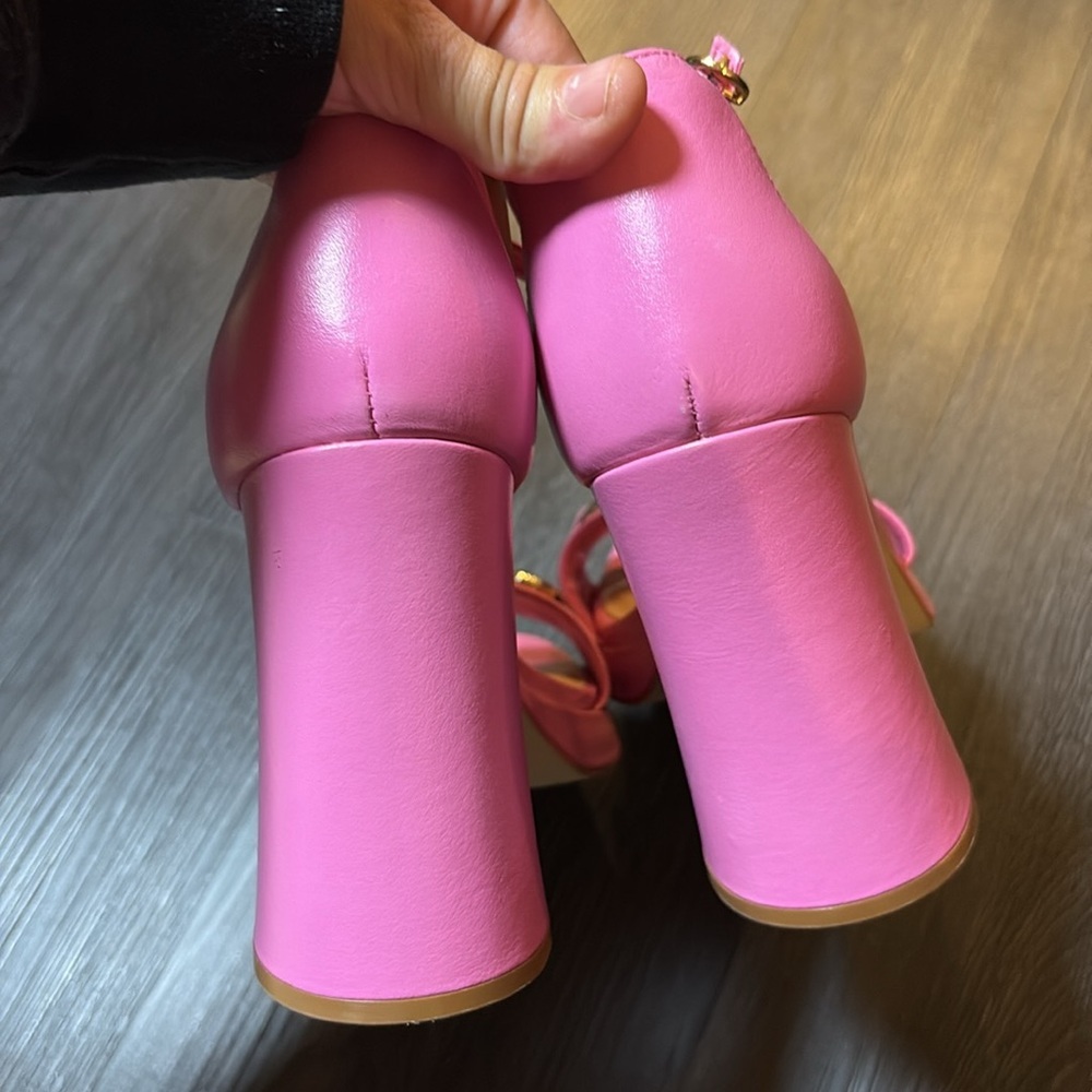 Steve Madden leather horsebit platform pink chunky square toe heels size 8.5 new - Picture 9 of 9
